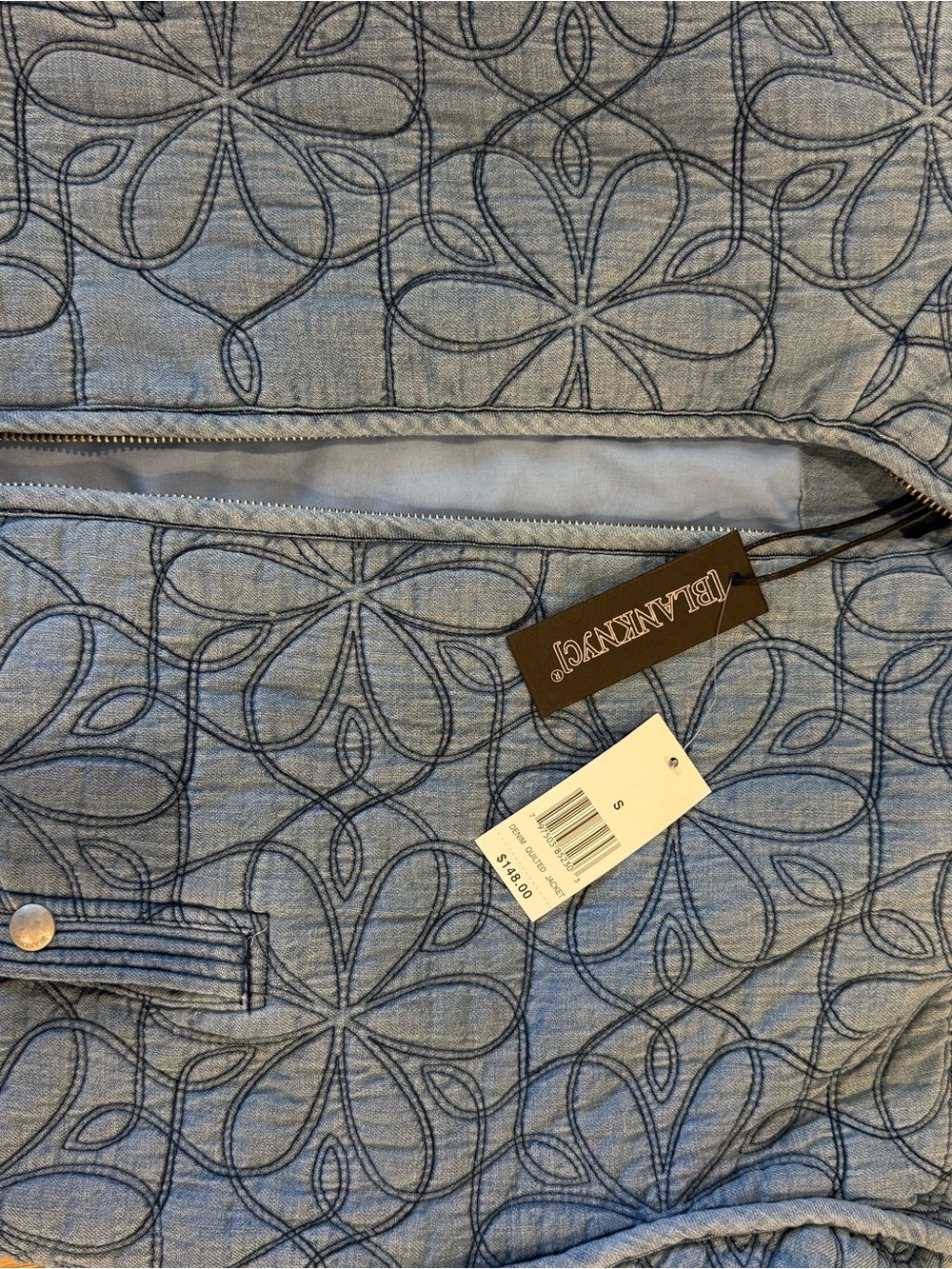 Blank NYC Blue Quilted Floral Puffer Jacket Women’s - Picture 5 of 5